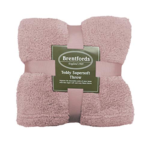 Brentfords Teddy-Fleece-Decke, großer Überwurf über dem Bett, Plüsch, superweich, warm, Sofa-Tagesdecke, Errötendes Rosa – 125 x 150 cm von Brentfords