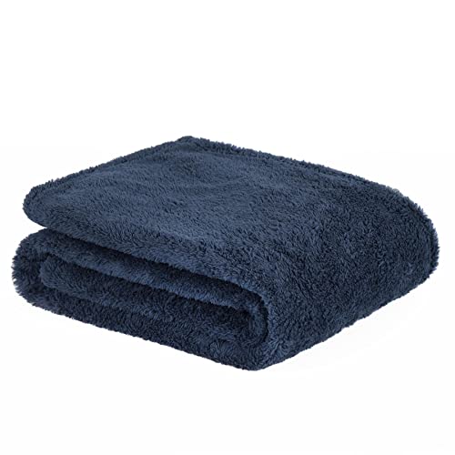 Brentfords Teddy-Fleece-Decke, großer Überwurf über dem Bett, Plüsch, superweich, warm, Sofa-Tagesdecke, Marineblau – 125 x 150 cm von Brentfords