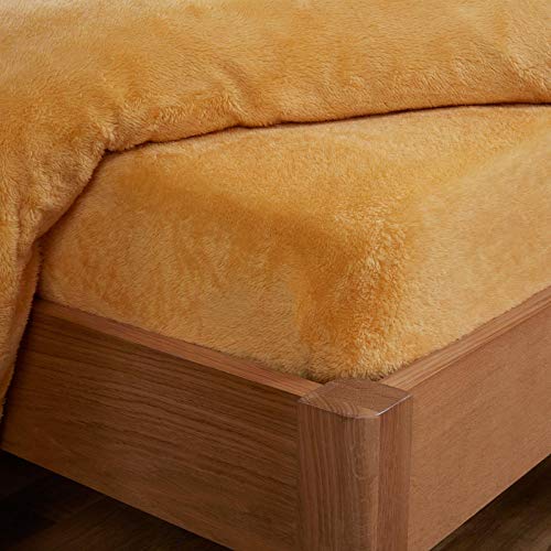 Brentfords Teddy Fleece Fitted Sheet Thermal Warm Soft Luxury Fluffy Cosy Bedding Ochre Yellow Polyester Single von Brentfords