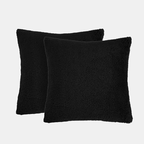 Brentfords Teddy Fleece Schwarz Kissenbezüge, Wurfkissen Liege Kissenbezüge 45 x 45 für Kissenfüller Schlafzimmer Deko Wohnzimmer Sofa Sitzkissen, 2 Stück von Brentfords