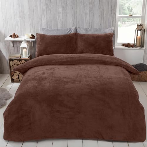 Brentfords Winter Duvet Double Chocolate Brown, Teddy Fleece Bedding Covers Bed Set Warm Super Soft Comfy Quilt Cover Double Duvet Set with Pillowcases von Brentfords