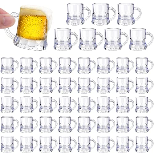 Breroa Mini-Bierkrug aus Kunststoff, transparent, wiederverwendbar, Schnapsgläser mit Griffen, für Bierverkostung, Festival, Party, Grillen, Hochzeit, 48 Stück von Breroa