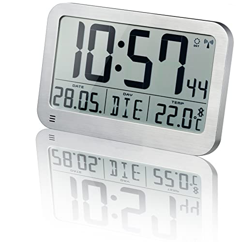 Optus digitale Wanduhr MyTime MC LCD Wand Tischuhr 225x150mm mit Thermometer, silber von Bresser