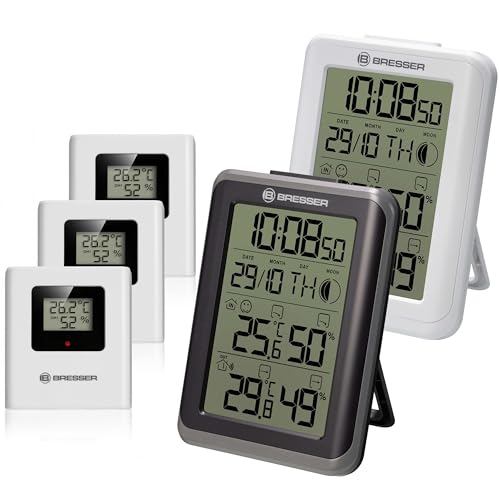 Bresser 7000013 Wetterstation Thermometer Hygrometer ClimaTemp IO 2er Set in weiß und schwarz mit 3 Außensensoren von Bresser