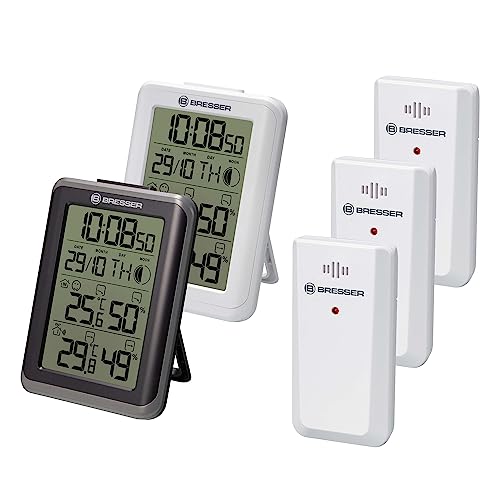 Bresser 7000013 Wetterstation Thermometer Hygrometer ClimaTemp IO 2er Set in weiß und schwarz mit 3 Außensensoren von Bresser