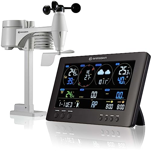 Bresser 7002586 Wetterstation Funk mit Aussensensor ClearView Wettercenter mit WLAN und 7-in-1 Profi-Sensor für Wind, Luftfeuchtigkeit, Temperatur, Niederschlag, UV-Level und Lichtintensität, Schwarz von Bresser