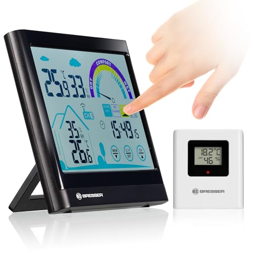Bresser 7007402 Touchscreen Wetterstation Funk- Thermo-/Hygrometer mit Lüftungsempfehlung, Schwarz von Bresser