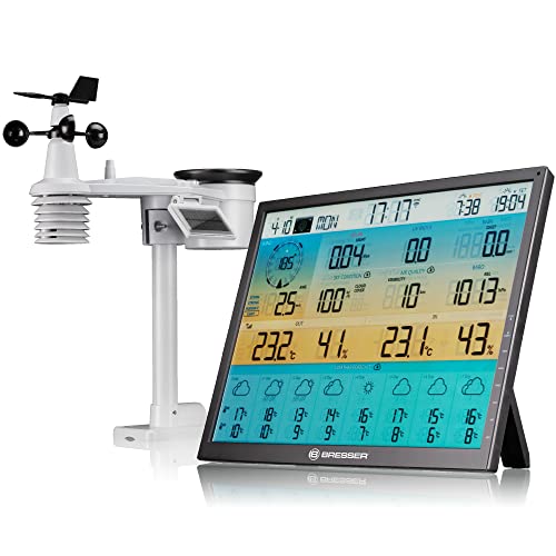 Bresser 8-Tage 4CAST XL WLAN-Funk-Wetter-Station mit solarbetriebenem 7-in-1 Multifunktions-Außensensor, Regen- und Windmesser von Bresser