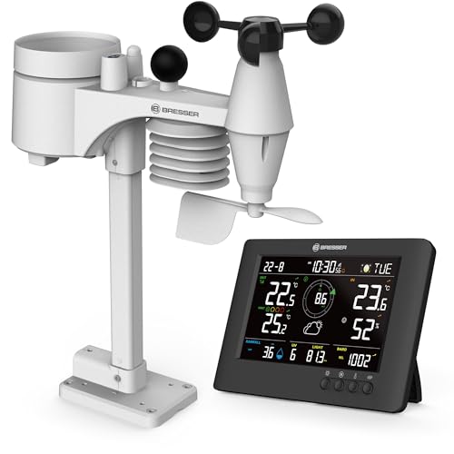 Bresser 8-in-1 ClearViewTB Wetterstation mit Hitzestress-Index, Sensirion-Sensor, 8-in-1-Multisensor, Wetterwarnungen, Max-/Min-Wertespeicher von Bresser