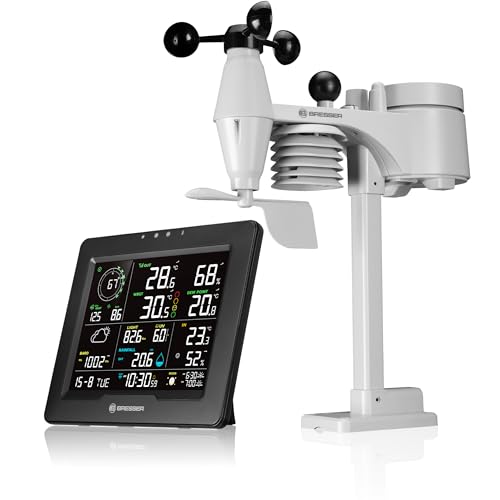 Bresser WLAN Wetterstation 8-in-1 mit Außensensor, WBGT-Hitzestress-Index, UV, Regen, Wind, Licht, WLAN, App-Steuerung, Raumklima, Wecker, Frostwarnung, schwarz von Bresser
