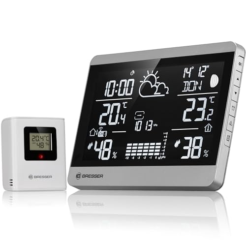 Bresser Funk-Wetterstation ClimateTemp NDH-NEO mit Außensensor, Temperatur- und Luftfeuchtigkeitsanzeige, Wettervorhersage, Frostwarnung, Querformat, Silber/schwarz Bresser Funk-Wetterstation ClimateTemp NDH-NEO mit Außensensor, Temperatur- und Luftfeuchtigkeitsanzeige, Wettervorhersage, Frostwarnung, Querformat, Silber/schwarz von Bresser