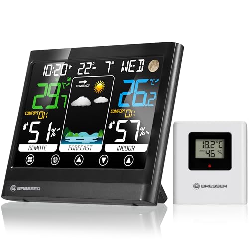 Bresser MeteoTemp BF Funk Wetterstation mit Touch-Display, Außensensor, Wettervorhersage, Raumklima-Indikator, Temperatur-, Luftfeuchtigkeit- und Empfang des DCF-Zeitsignals, Wecker von Bresser