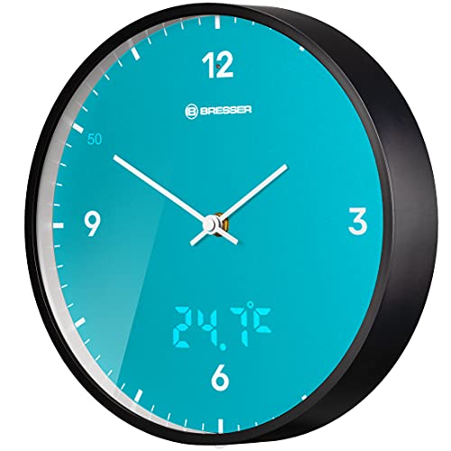 Bresser Funkuhr Wanduhr MyTime LEDsec mit 24 cm großem Ziffernblatt, LED-Sekundenanzeige, Innentemperatur und geräuschlosem Funkuhrwerk, Sky Blue von Bresser