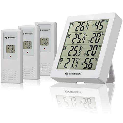 Bresser Temeo Hygro Quadro Thermohygrometer für 4 Messpunkte, weiß, 10.4 x 2.5 x 12 cm von Bresser