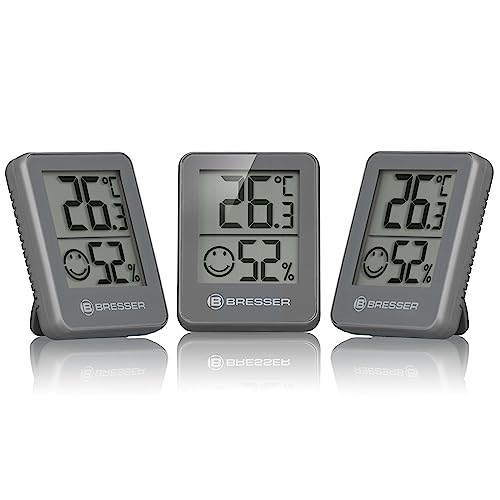 Bresser 3er Set Thermometer Hygrometer - Digitales Raumthermometer für Kontrolle Innenraum Luftfeuchtigkeit, Kühlschrankgeeignet, Wandmontage und Magnet, Schimmelvorbeugung - Indikator Smiley, Grau Bresser 3er Set Thermometer Hygrometer - Digitales Raumthermometer für Kontrolle Innenraum Luftfeuchtigkeit, Kühlschrankgeeignet, Wandmontage und Magnet, Schimmelvorbeugung - Indikator Smiley, Grau von Bresser