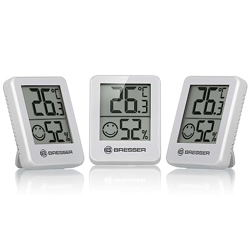 Bresser 3er Set Thermometer Hygrometer - Digitales Raumthermometer für Kontrolle Innenraum Luftfeuchtigkeit, Kühlschrankgeeignet, Wandmontage und Magnet, Schimmelvorbeugung - Indikator Smiley, Weiß Bresser 3er Set Thermometer Hygrometer - Digitales Raumthermometer für Kontrolle Innenraum Luftfeuchtigkeit, Kühlschrankgeeignet, Wandmontage und Magnet, Schimmelvorbeugung - Indikator Smiley, Weiß von Bresser