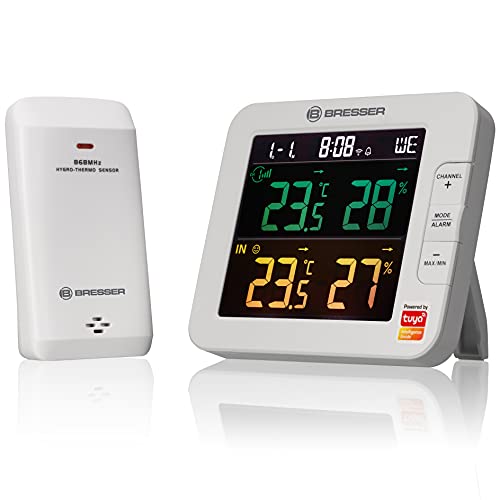 Bresser WLAN Smart Home 7-Kanal Tuya Funk Thermometer-Hygrometer mit Außensensor, mit integriertem Wecker, Weiß von Bresser
