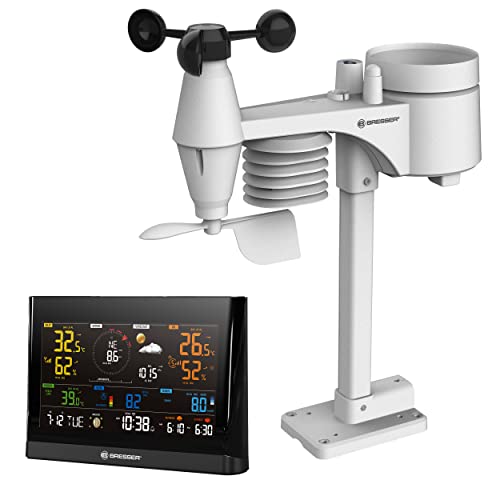 Bresser WLAN Wetterstation Profi-WSC mit 7-in-1-Sensor, Farbdisplay schwarz, Alarmfunktion, für Wettervorhersage, Temperatur- & Niederschlagsmessung von Bresser