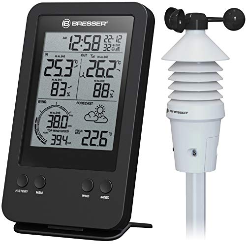 Bresser Wetterstation Funk mit Außensensor 3-in-1 Profi Windmesser mit Anzeige für Windgeschwindigkeit, Temperatur und Luftfeuchtigkeit von Bresser