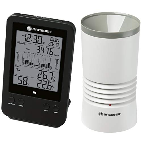 Bresser Wetterstation Funk mit Außensensor Profi Regenmesser Station mit DCF Funkuhr, Wecker mit Hintergrundlicht und Datenspeicherung (Schwarz) von Bresser