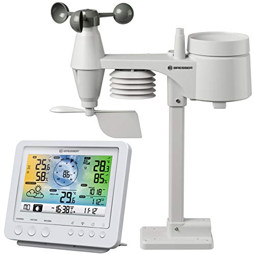 Bresser Wetterstation Funk mit Außensensor WLAN Wetter Center 5-in-1 mit 5,7 Zoll Farb-Display und Außensensor für Temperatur, Luftfeuchtigkeit, Wind, Luftdruck, Niederschlag (Regenmesser), Weiß von Bresser