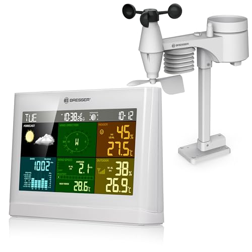 Bresser Wetterstation Funk mit Außensensor Wetter Center mit 5-in-1 Außensensor (Temperatur, Luftdruck, Luftfeuchtigkeit, Windmesser, Regenmesser), weiß von Bresser