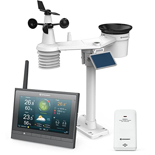 Bresser Wetterstation Funk mit Außensensor - solarbetrieben - und Thermo-Hygro-Funksensor MeteoChamp HD WLAN-Wetter-Center 7-in-1 inkl. Windmesser und Regenmesser, Grau von Bresser