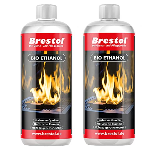 BRESTOL® Bioethanol für Kamine & Tischkamine 2X 1000ml – Nachhaltig & geruchsfrei, höchste Reinheit mit 99% Ethanolgehalt – Umweltfreundliches Tischkaminbrennstoff, Brennstoff für Innen- & Außen von Brestol