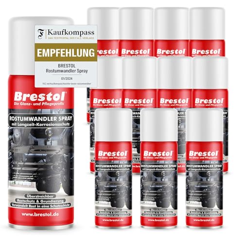 Brestol® ROSTUMWANDLER SPRAY 12x 400 ml - Rostkonverter mit Langzeit-Korrosionsschutz & Grundierung - Rost-Umwandler Roststopp Rostschutz Grundierer Rostentferner Roststop Rostlöser Rostsanierer von Brestol