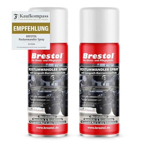 Brestol® ROSTUMWANDLER SPRAY 2x 400 ml - Rostkonverter mit Langzeit-Korrosionsschutz & Grundierung - Rost-Umwandler Roststopp Rostschutz Grundierer Rostentferner Roststop Rostlöser Rostsanierer von Brestol