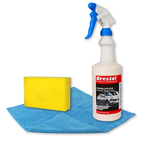 Brestol GFK-POLITUR 750 ml + Poliertuch + Polierschwamm (7554.6) - Waschen ohne Wasser Autolack Schnellreiniger Folienreiniger Carnaubwachs HM10 Ultraclean Schnellpolitur von Brestol