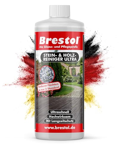 STEINREINIGER INTENSIV AUSSEN 1000 ml – Pflasterstein Reiniger mit SOFORTWIRKUNG, Grünbelagentferner, beseitigt Schmutz, Algen & Flechten in Minuten, Stein Reiniger Außen, Terrassenplatten Reiniger von Brestol