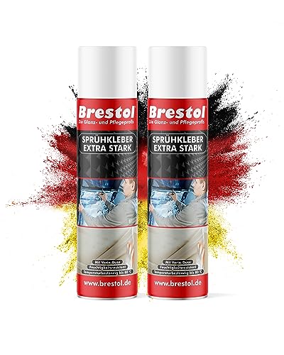 BRESTOL® Sprühkleber Extra Stark – Industrielles Klebespray mit verstellbarem Sprühkopf – Schnelltrocknend & Präzise Dosierbar, Sprühkleber Schaumstoff, Holz, Metall, Kunststoff, etc. 2x500 ml von Brestol