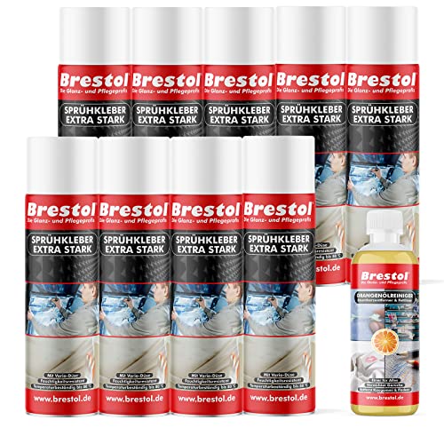 BRESTOL® SPRÜHKLEBER 9x 500 ml extra stark + 1x 300 ml Orangenreiniger Klebstoff Kleber Sprühleim Sprühkleber Klebspray Sprühklebstoff Spraykleber Orangenöl Kleberresteentferner - BRESTOL von Brestol