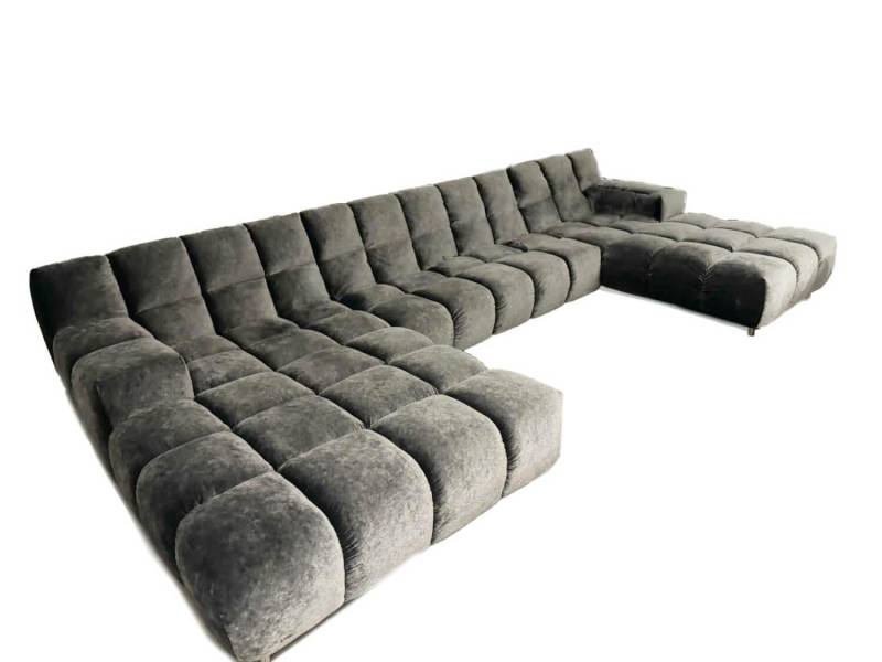 Ecksofa Ocean 7 Stoff 66 2085 Silberschimmer Grau mit 7 Kissen von Bretz
