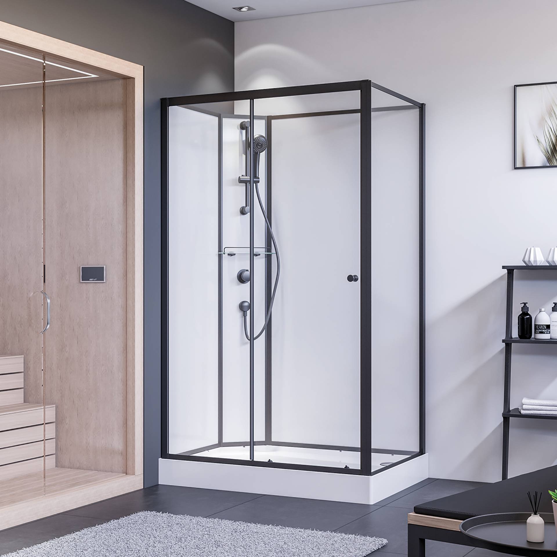Breuer Dusche mit Schiebetür links und Seitenwand, Klarglas, vollgerahmt, schwarz matt, 80 x 204 cm Breuer Dusche mit Schiebetür links und Seitenwand, Klarglas, vollgerahmt, schwarz matt, 80 x 204 cm von Breuer