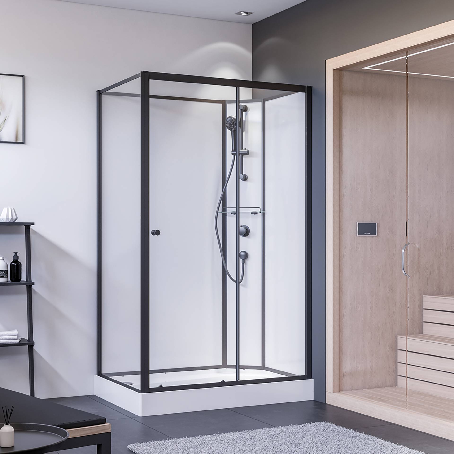 Breuer Dusche mit Schiebetür rechts und Seitenwand, Klarglas, vollgerahmt, schwarz matt, 90 x 204 cm Breuer Dusche mit Schiebetür rechts und Seitenwand, Klarglas, vollgerahmt, schwarz matt, 90 x 204 cm von Breuer