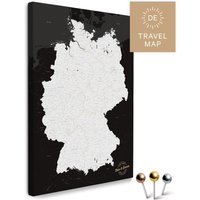 Deutschland-Karte Pinnwand Leinwand "Dark Black" | Schwarz-Weiß Mit Personalisierung | Zur Markierung Deiner Reiseziele von BreuersWeltkarten