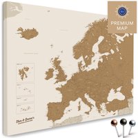 Europa-Karte Travel® Pinnwand Leinwand "Bronze" | Mit Personalisierung Zum Pinnen & Markieren Deiner Reiseziele von BreuersWeltkarten