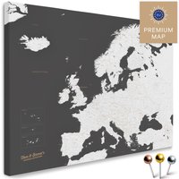 Europa-Karte Travel® Pinnwand Leinwand "Dark Gray | Dunkelgrau" | Mit Personalisierung Zum Pinnen & Markieren Deiner Reiseziele von BreuersWeltkarten