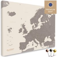 Europa-Karte Travel® Pinnwand Leinwand "Warmgray | Braun-Grau" | Mit Personalisierung Zum Pinnen & Markieren Deiner Reiseziele von BreuersWeltkarten
