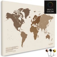 Weltkarte Pinnwand Leinwand "Multicolor Braun" Mit Personalisierung | Zum Pinnen & Markieren Deiner Reiseziele von BreuersWeltkarten