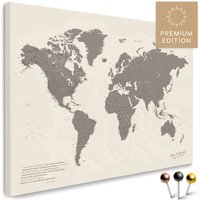 Weltkarte Pinnwand Leinwand "Warmgray" | Braun-Grau Mit Personalisierung | Zum Pinnen & Markieren Deiner Reiseziele von BreuersWeltkarten
