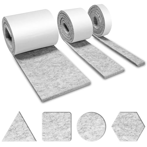 Brevanza 3 Rollen Filzgleiter Selbstklebend (100cmx10cm, 100cmx5cm, 100cmx2cm), Filzband Selbstklebend, Selbstklebender Filz, Filzstreifen Selbstklebend, Klebefilz Grau für Stühle, Bodenschutz von Brevanza
