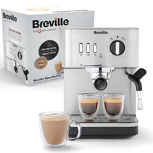 Breville Bijou Espressomaschine | Automatischer und manueller Espresso, Cappuccino & Latte Maker | 15 Bar Pumpe | Dampfstab | Silber [VCF149] von Breville