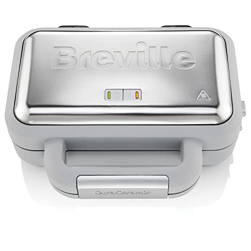 Breville DuraCeramic Waffeleisen | Leicht zu reinigendes Waffeleisen mit Antihaftbeschichtung und tiefen, herausnehmbaren Platten | Weiß und Edelstahl [VST072X] von Breville