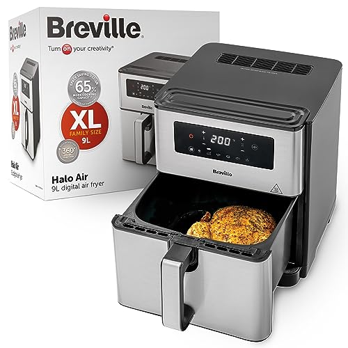 Breville Halo Heißluftfritteuse | Digitale 9-Liter-Heißluftfritteuse | 1700 W Leistung für schnellere Ergebnisse | 50 % Energieeffizienter | 65 % mehr Platz zum Kochen [VDF131X] | EU-Stecker von Breville