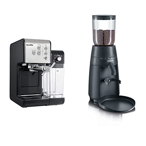Breville Prima Latte II Espresso | Milchkaffee- und Cappuccinomaschine | Professionelle 19-Bar-Pumpe und Milchaufschäumer | Silber [VCF108X] & Graef Kaffeemühle CM 702 von Breville