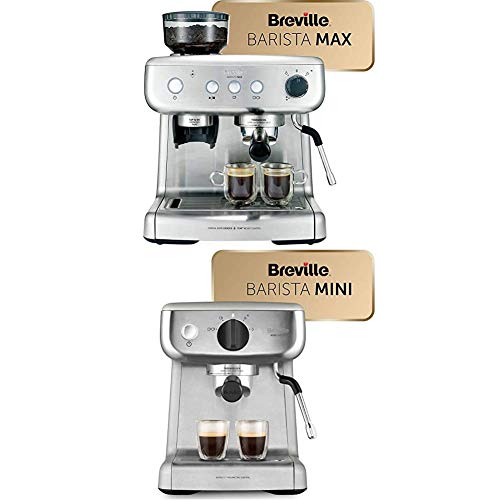 Breville VCF126X Barista Max Siebträger (2,8 L Wassertank, integriertes Mahlwerk und Milchschäumer, Edelstahl auch für Latte und Cappuccino) + VCF125X Mini Barista, 2 liters, silber von Breville