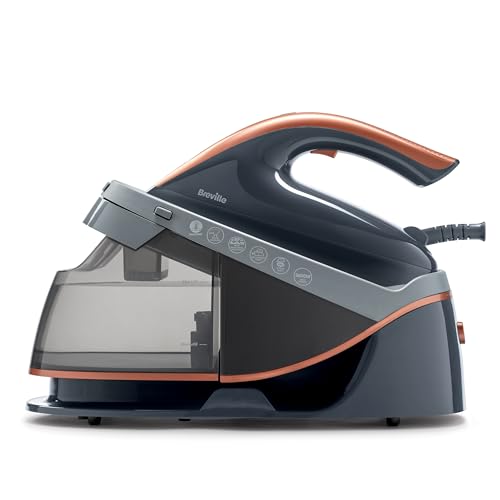 Breville Dampfbügelstation PressXpress soleTEMP | Konstante Dampfleistung 115g/Min. | 2600 W Dampfbügeleisen mit Multidirektionale Bügelsohle | Abnehmbarer 1,7L Wassertank | grau/roségold [VIN411X] von Breville